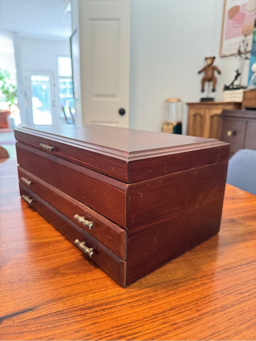 Vintage London Leather Wood Jewelry Box Chest With Interior Mirror 14" × 8" × 6" - Picture 5 of 16